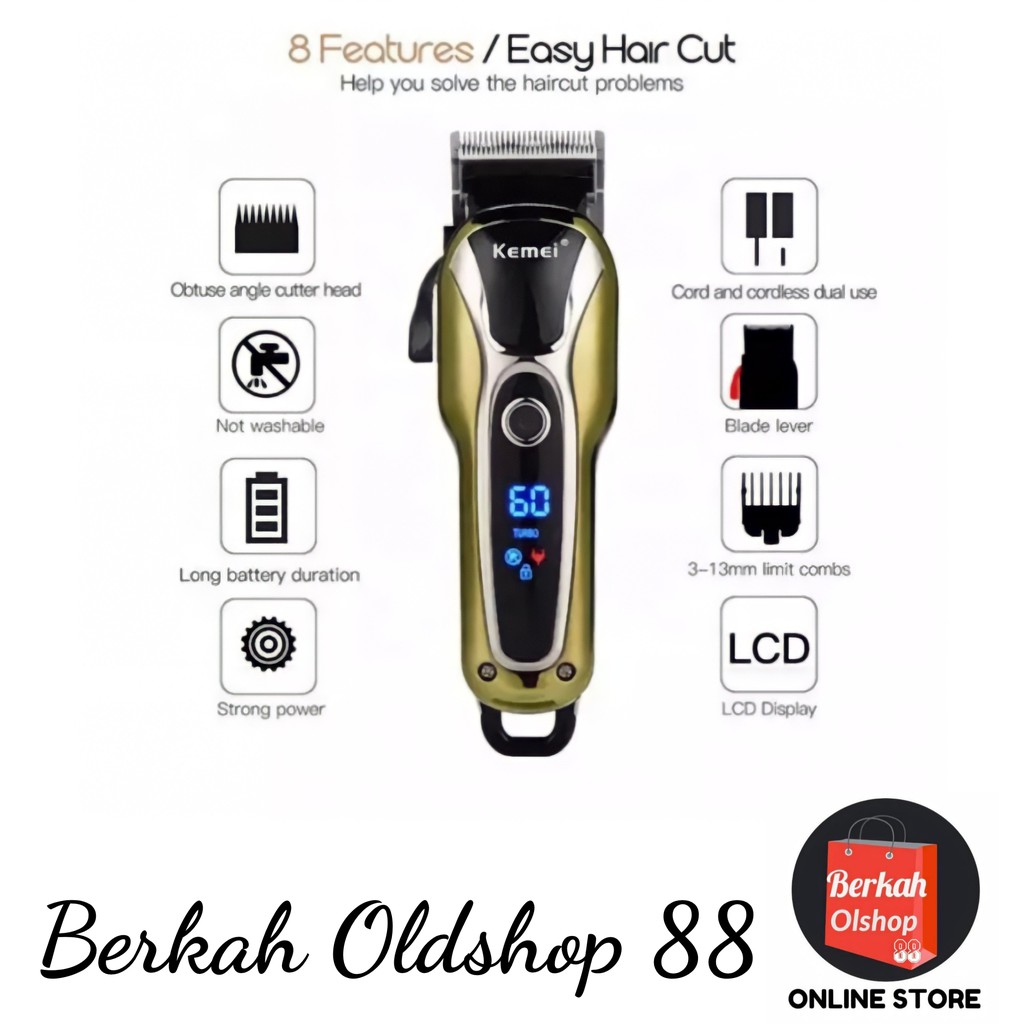 Berkah Oldshop 88 - Clipper Kemei KM-1990 Alat Mesin Cukur Rambut Rechargeable Special mesin turbo