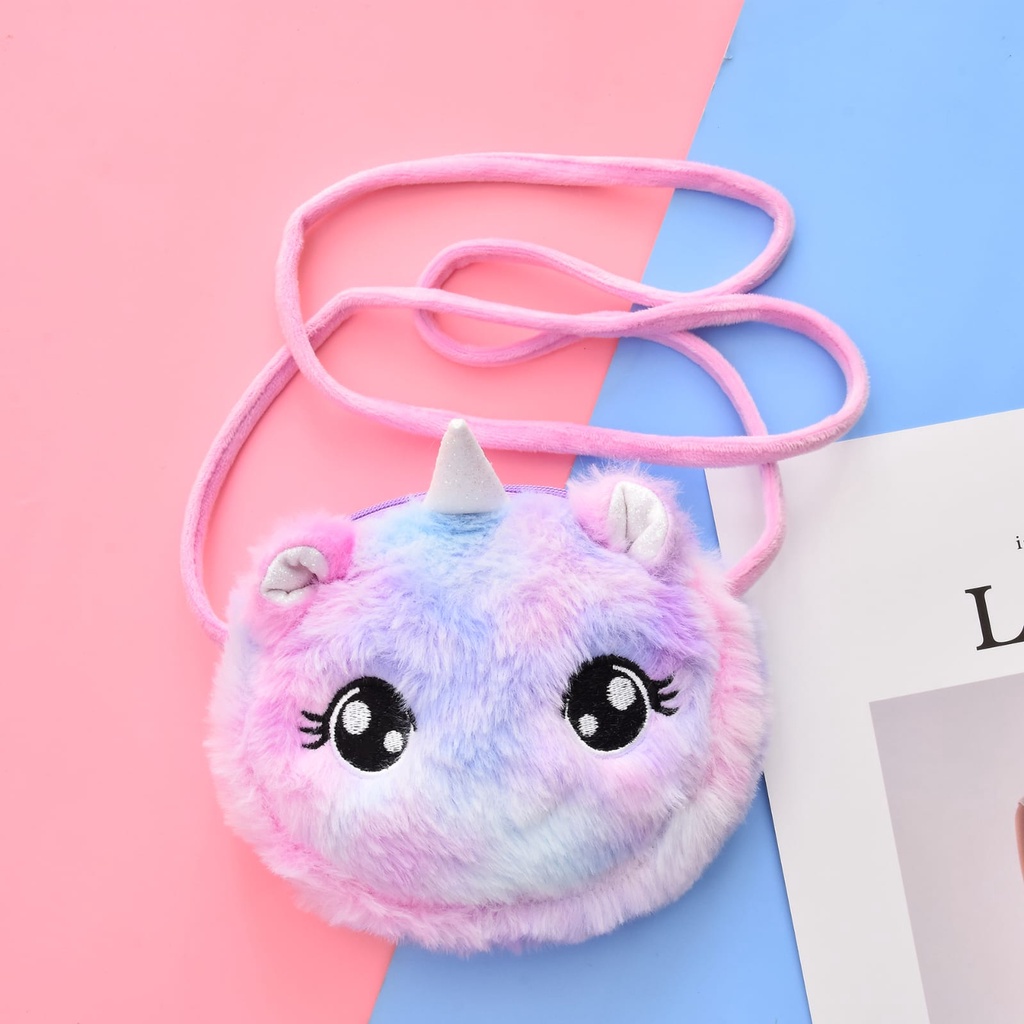 TAS SELEMPANG ANAK MODEL UNICORN BULU