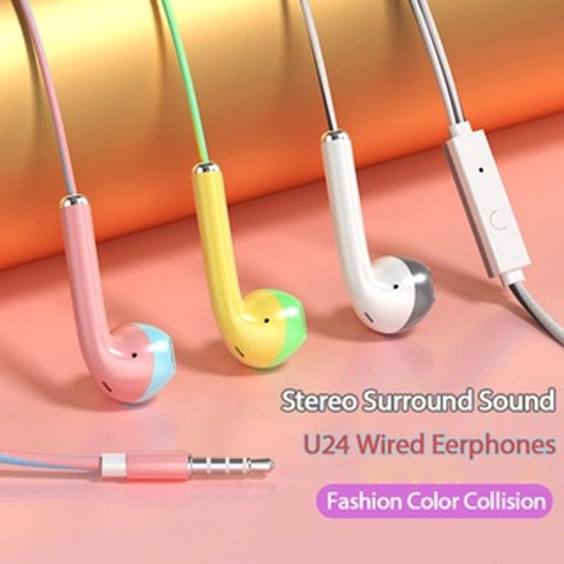 NEW HEADSET MACAROON U24 DOUBLE WARNA 2 tone Handsfree Extra Bass Earphone U24Earphone stereo u24