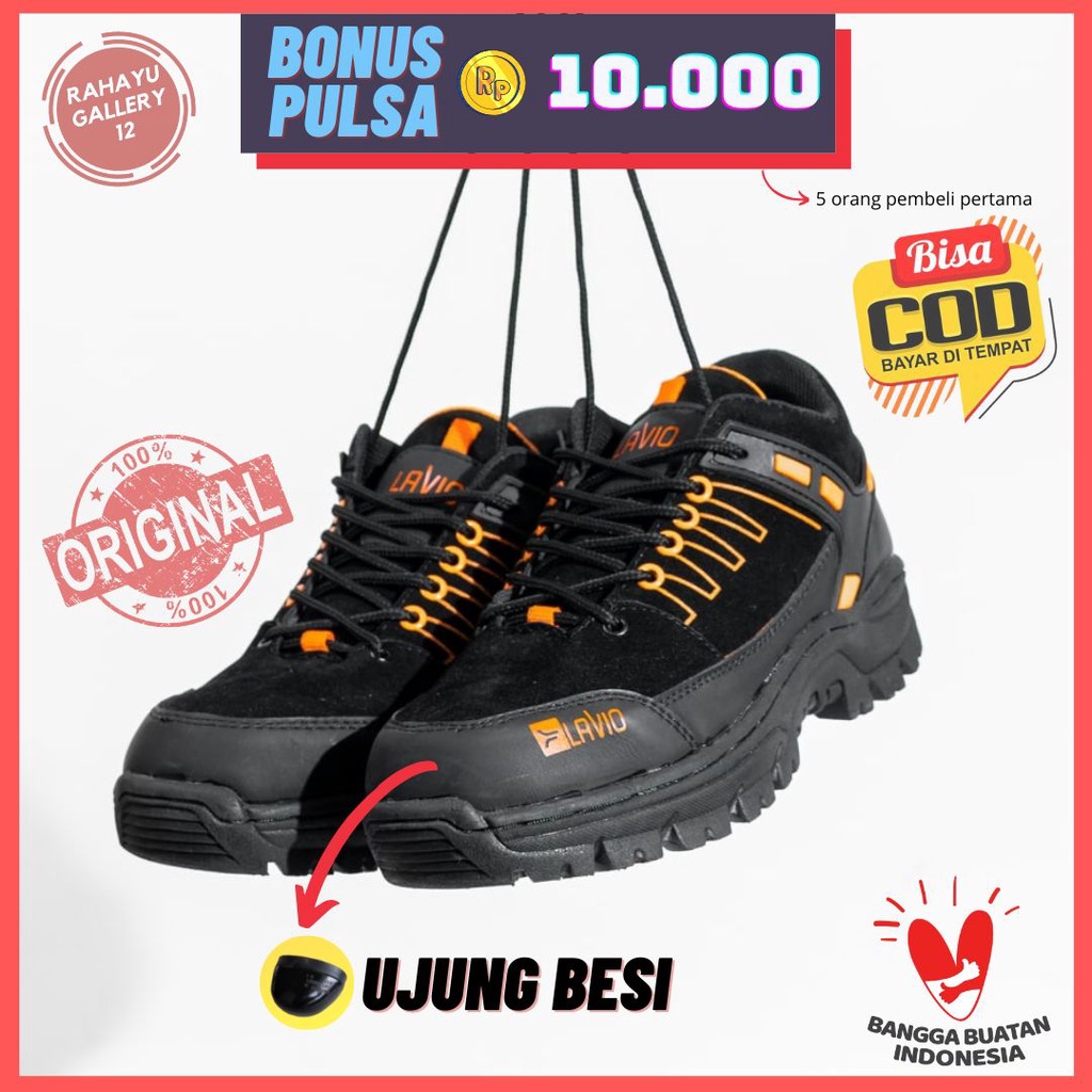 Sepatu Safety Pria Ujung Besi Original Lavio Leacher Untuk Cowok Kerja Proyek Lapangan