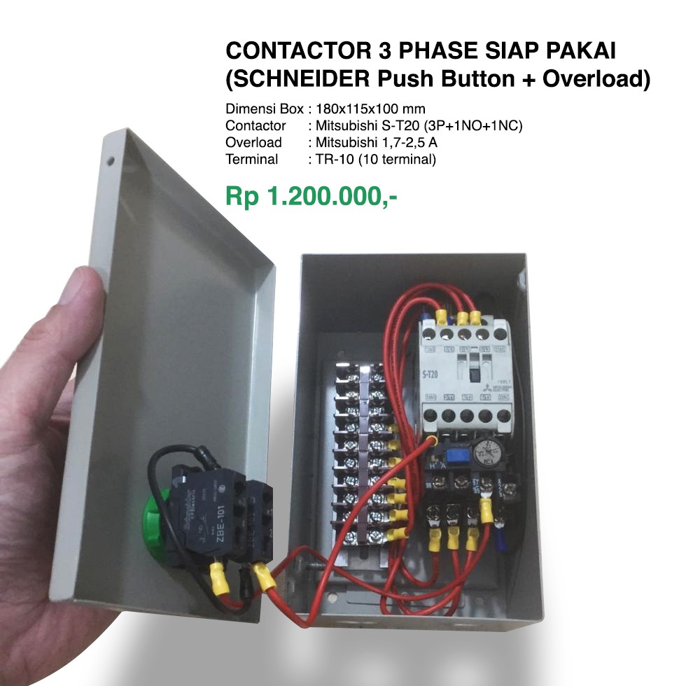 CONTACTOR KONTAKTOR 3 PHASE SIAP PAKAI (SCHNEIDER PushButton+Overload)