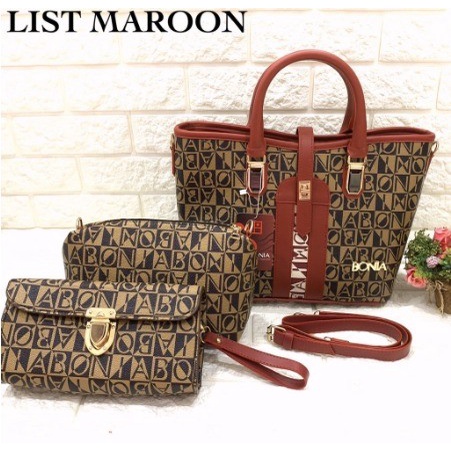 Termurah - BIG SALE  TAS WANITA BONIA ARTIKA SET 3IN1 SUPER QUALITY IMPORT BATA - Merah - Promo