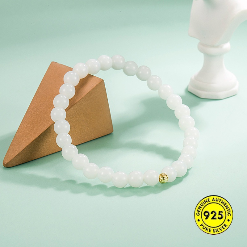 Gelang Tangan Manik-Manik Batu Jade Putih 18K Untuk Wanita