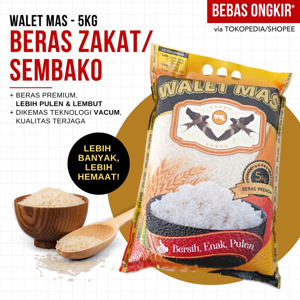 Beras Putih Premium - Kemasan Vacuum - 1kg, 3kg, 5kg - Zakat / Sembako