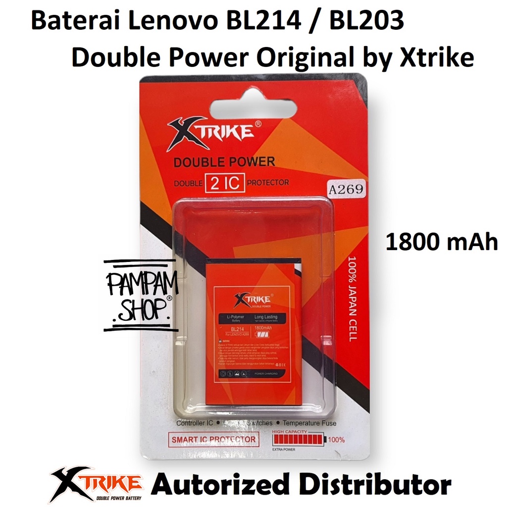 Baterai Xtrike Double Power Original Lenovo BL214 A208T A218T A269 A269i A305E A316 A316i Batre Ori