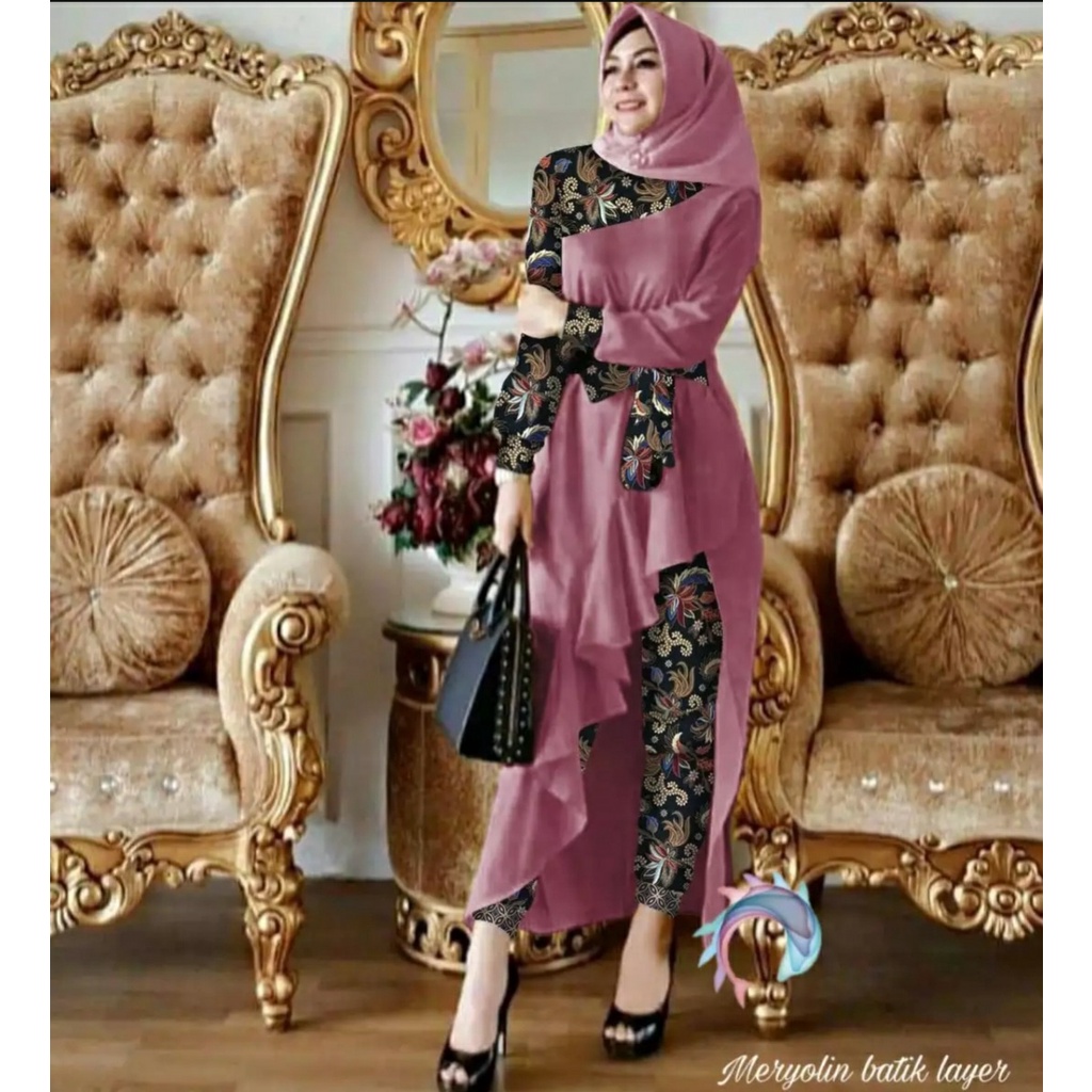 *[RXFK] Set Batik Hijab Lalena/ Batik Set Terbaru Wanita Celana / Hijab Set Ootd Hijab Muslim