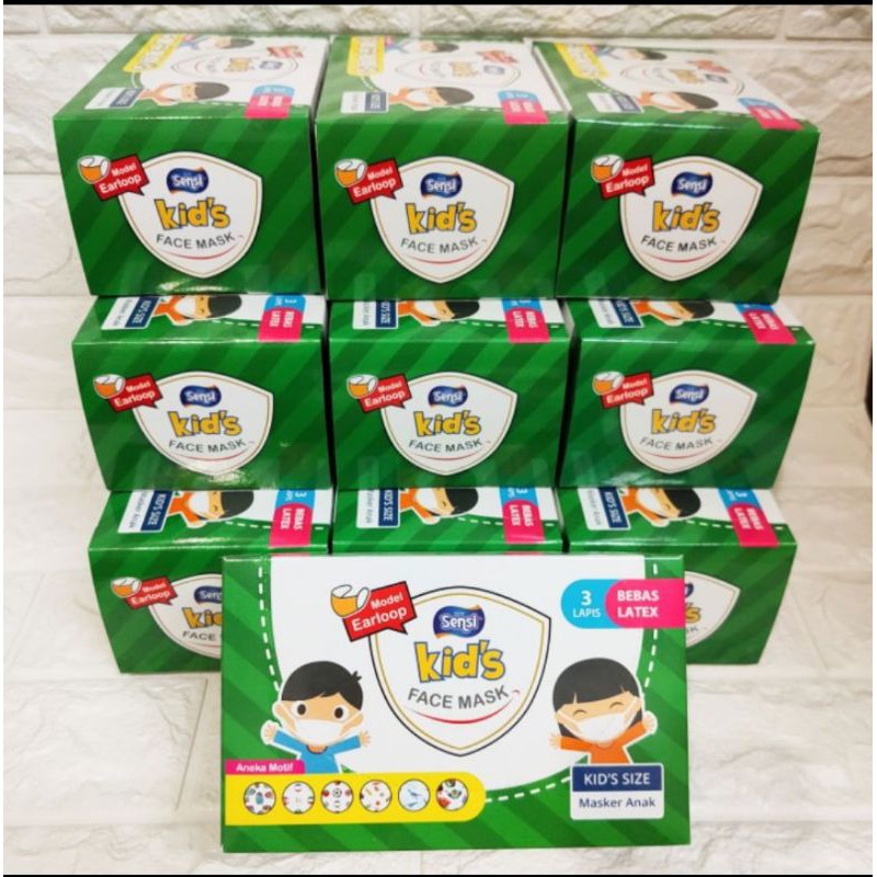 Sensi Face Mask 3ply/ Masker Sensi Kids/ Earlop Headlop/ Masker Anak Disposable 3ply/ Sensi Kids