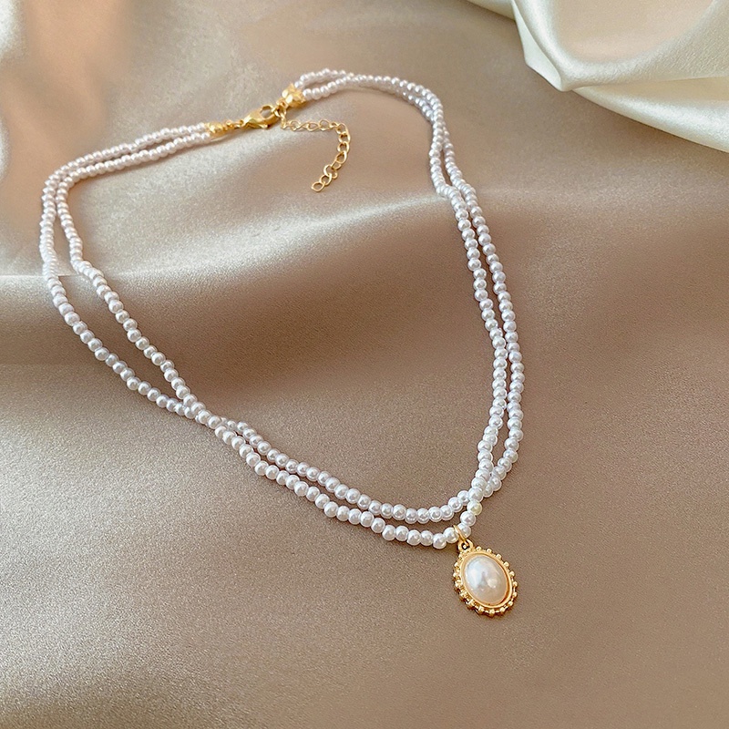 Kalung Rantai Klavikula Hias Liontin Mutiara Gaya retro Hong Kong Untuk Wanita