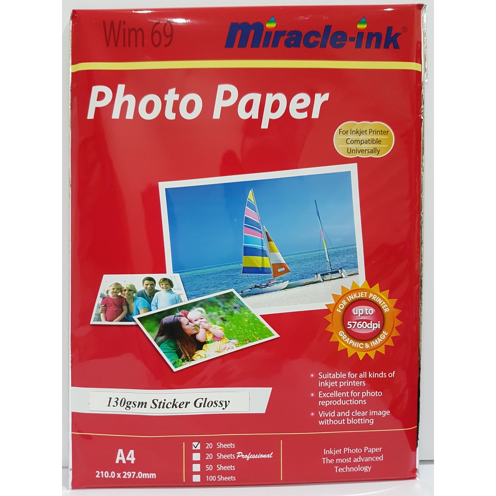 

Kertas Foto / Photo Paper 130 Gr Gsm A4 Stiker Glossy Miracle