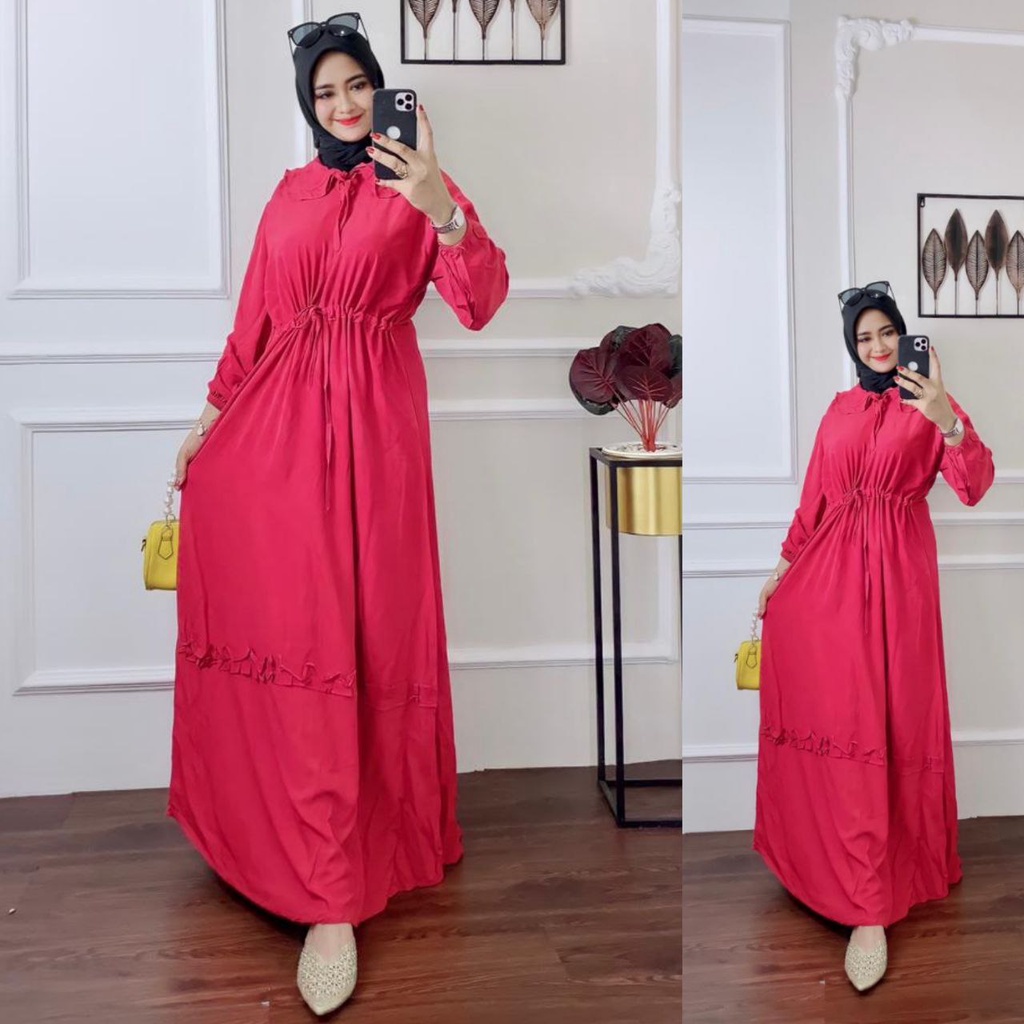 Midi Dress Rania Ruflle \ Resleting Depan Busui Frendly \ Baju Wanita Gamis Terbaru \ Rayon Super