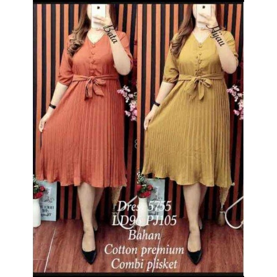 DRESS WANITA KEKINIAN TERBARU DRESS PLISKET KANCING DEWASA DRESS LANGSUNG KONVEKSI DASTER PLISKE VAR