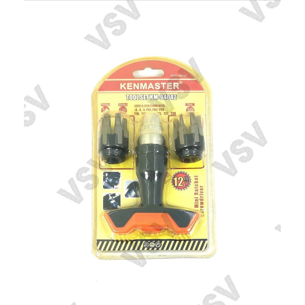 Kenmaster T handle rachet screwdriver 12in1 Obeng rachet T KM-94042