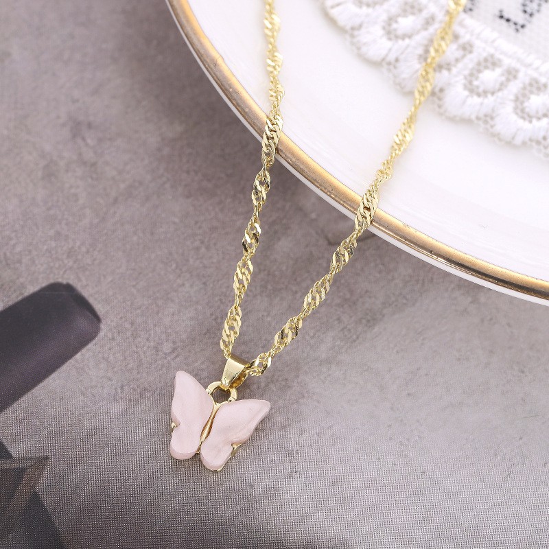 OVERFLOWS.ID Kalung Rantai / Anting Tindik Butterfly Acrylic Kupu Kupu Import