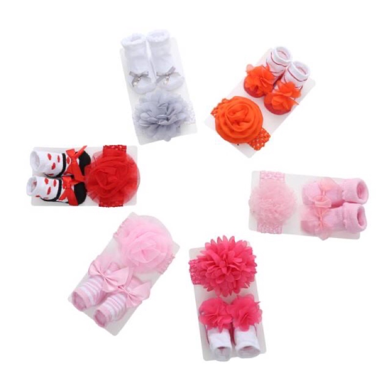 Kaos Kaki Bandana set newborn bayi / kaos kaki bunga mewborn bayi perempuan