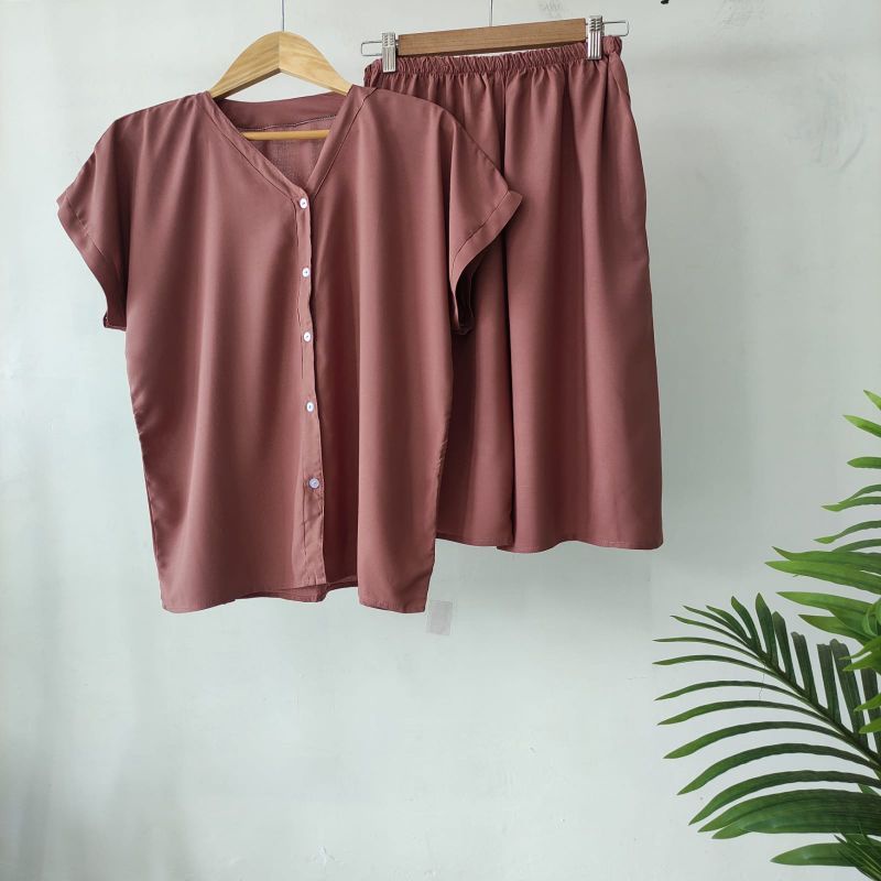 PIYAMA POLOS KANCING | PIYAMA BUSUI | BAJU SANTAI MURAH | HOMEDRESS MURAH | HOMEWEAR MURAH-VN 7/8 MILO