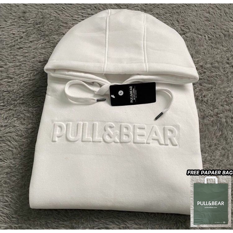 { FREE PAPER BAG } Jaket Hoodie Pull &amp; Bear Emboss Maroon  l Sweater Pull and Bear Sablon Timbul Premium Quality