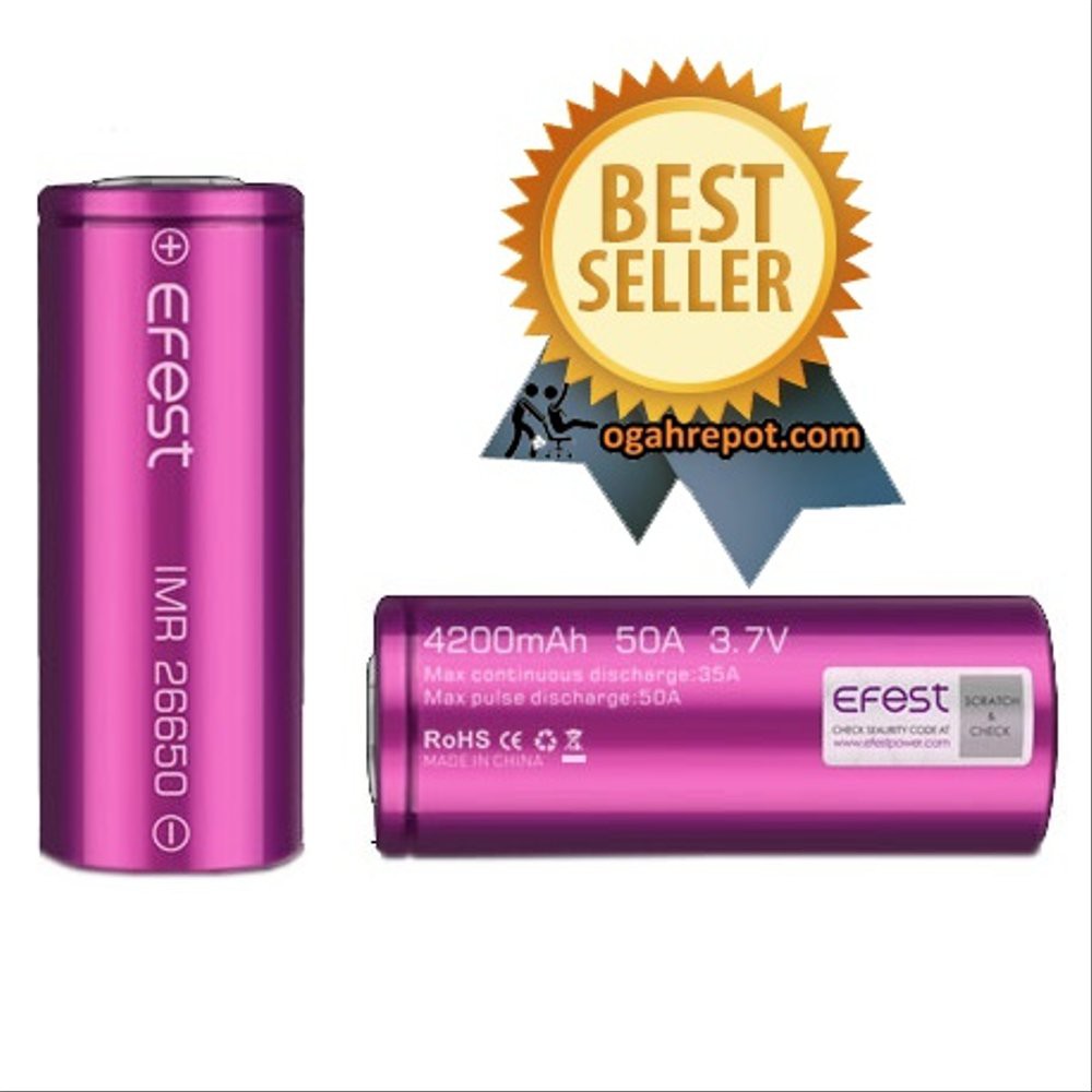 Jual  Efest IMR 26650 Battery 4200mAh 3.7V 50A with Flat Top - 26650V1  Diskon