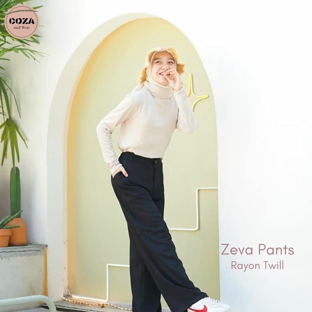 ZEVA PANTS Kulot Rayon Twill Jumbo / Kulot Rayon Premium / High Waist Saku Pinggir Aktif / Bawahan Celana Kulot Fashion Wanita Muslim-2