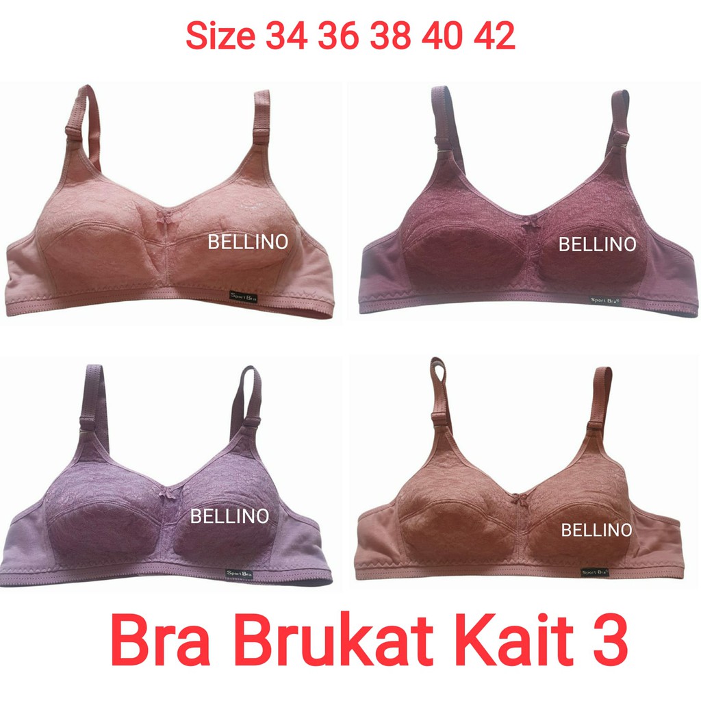 PROMO MURAH Bh Wanita Sport Bra Borkat Renda Kait 3 Tanpa Kawat Busa Tipis Size 34 36 38 40 42
