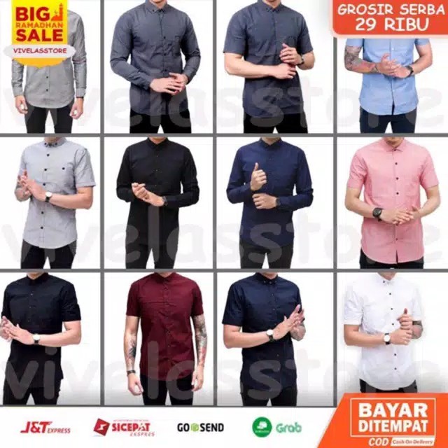 Kemeja Lengan Pendek Polos Casual Pria / Baju Atasan Pakaian Kemeja Pria Polos Fashion Maikel