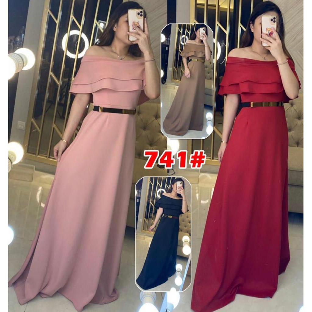 gaun panjang sabrina//gaun fashion// fashion wanita +FREE BELT BESI Jessica 741#