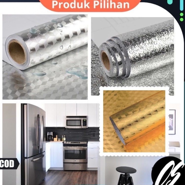 Wallpaper Stiker Aluminium Foil Dinding Dapur Anti Minyak Panas Waterproof 100x60cm