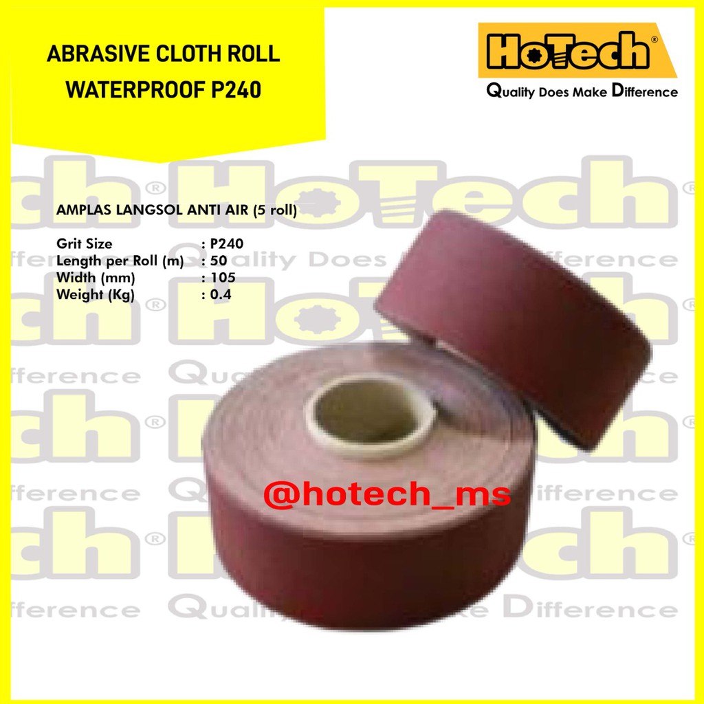 Kertas Amplas Roll | Langsol | Abrasive Cloth Roll, Waterproof P240 | 5 Roll
