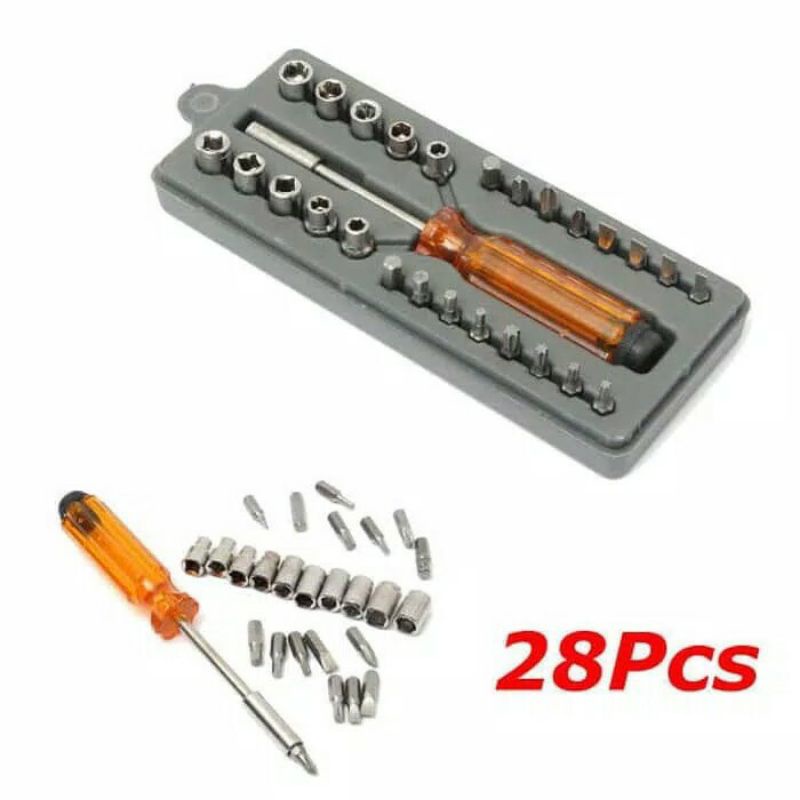 Obeng 28 pcs Socket Screwdriver // Kunci Shock Sock Tools Kit Set 28pcs