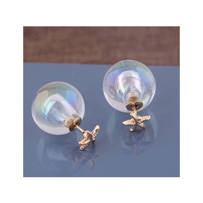 LRC Anting Tusuk Fashion Gold 925 Silver Needle Ball Starfish Earrings A58948