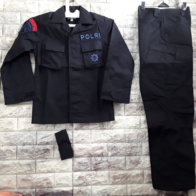 Baju PDL Tactical hitam Brimob Bahan halus (Portofino) dan Kotak-Kotak (Risptop)