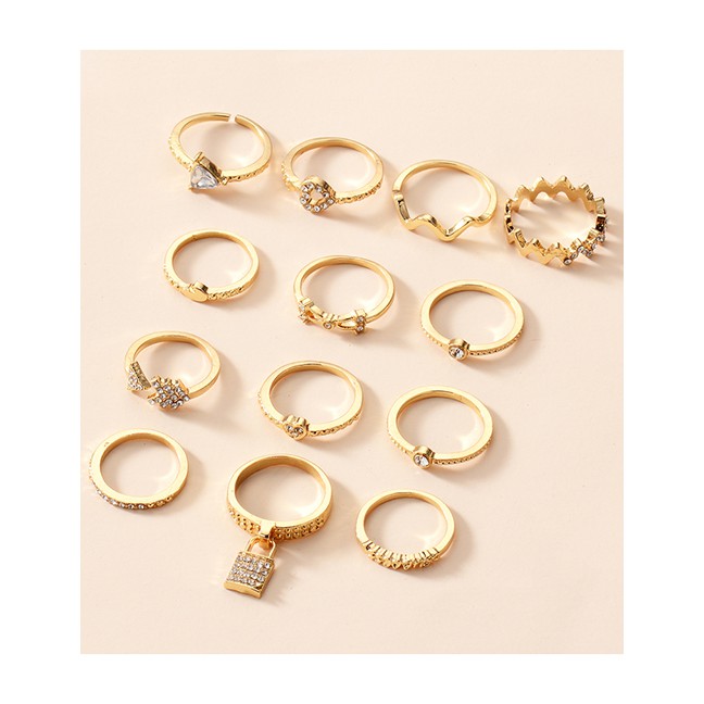 LRC Cincin Fashion Gold Color Alloy Ring 13 Set P82846