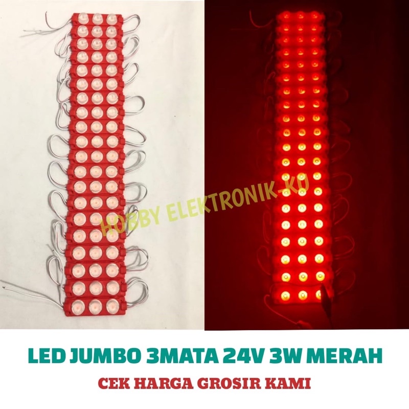 LAMPU LED JUMBO 3LED 24V 3W MERAH (PEMBELIAN MINIMAL 10PCS)