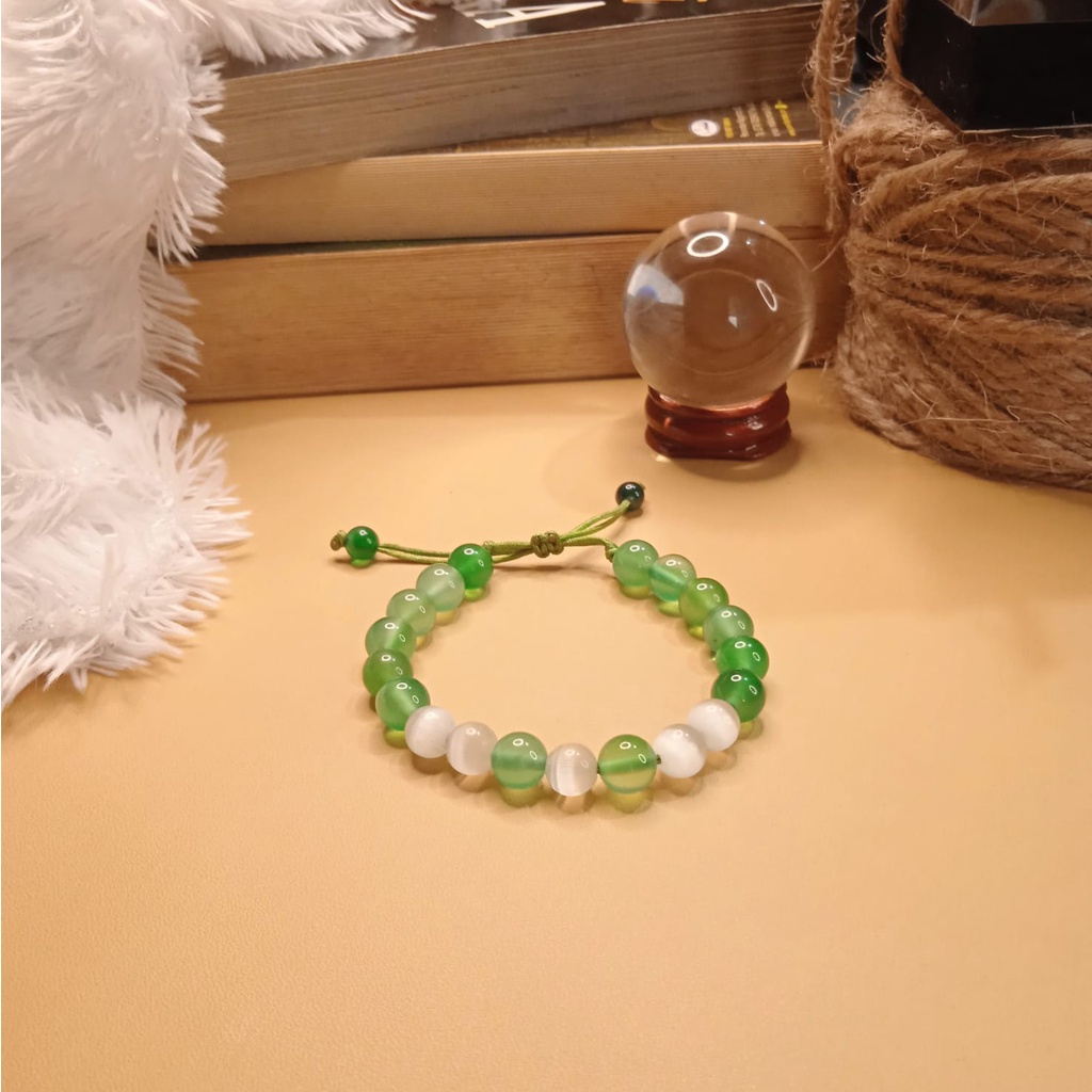 Gelang Batu Chalcedon dan Cat Eye Putih