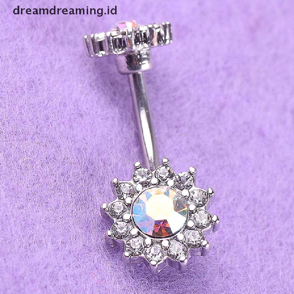 Dreamdreaming.id Cincin Tindik Pusar Desain Bunga Hias Kristal Untuk Wanita