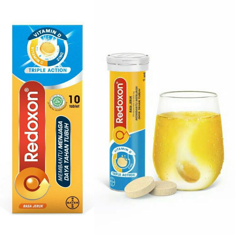 Redoxon Triple Action Vitamin C, D &amp; Zinc Rasa Jeruk 10 / 15 Tablet / Cool - Vita Effervescent Vitamin C D Zinc Rasa Apple Isi 12 - Suplemen