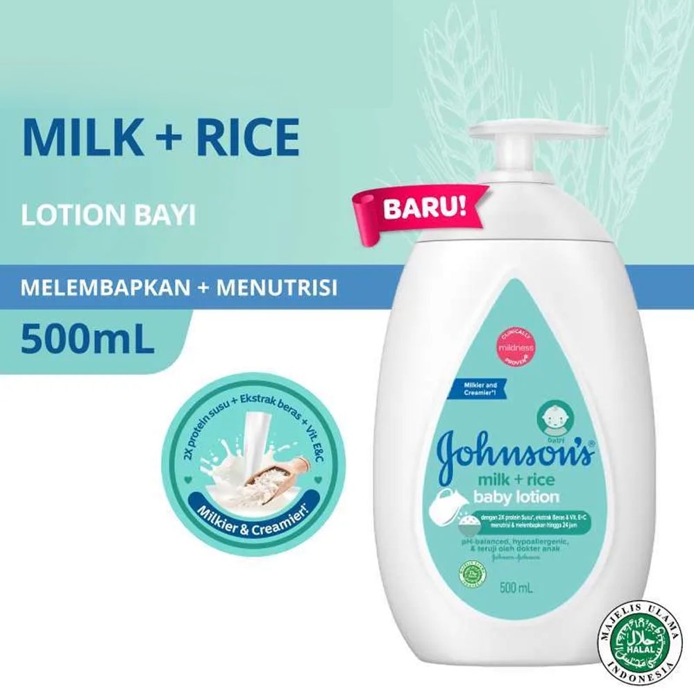 Bisa COD Johnsons Baby Lotion 500 ml Milk + Rice - Losion Bayi - Lotion Johnsons Milk + Rice - Lotion Bayi Pu