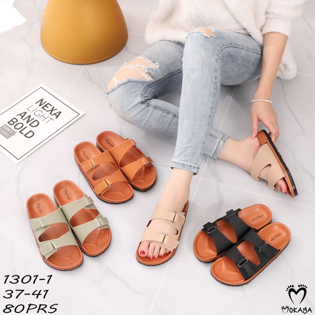 Sandal Slop Jelly Wanita Ban 2 Gesper Kretek Warna Polos Cantik Keren Elegant Import Mokaya / Size 37-41 (1301-1A/B08-G/B08-973)