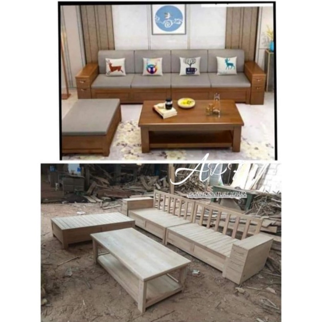 Kursi Tamu amu Kursi Sofa Minimalis Bahan Kayu Jati Perhutani Kursi Susut Sofa Ruang Tamu