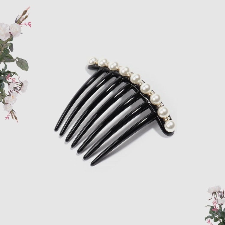 Sirkam Sanggul 10.3cm Import Rambut Modern dengan Aksesoris Mutiara Warna Hitam 7 Taring Pearl Hair Comb