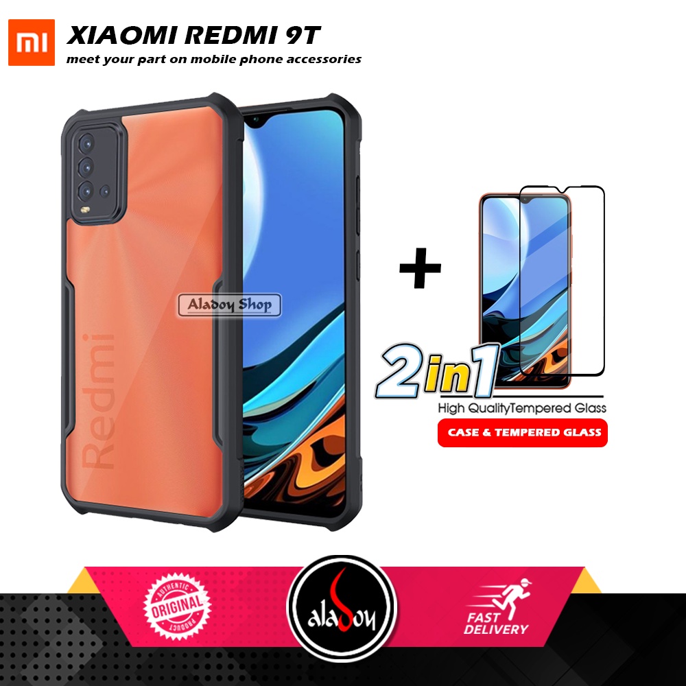 PAKET 2 IN 1 Case Xiaomi Redmi 9T Armor Fusion Transparent Prmium Casing Free Tempered Glass