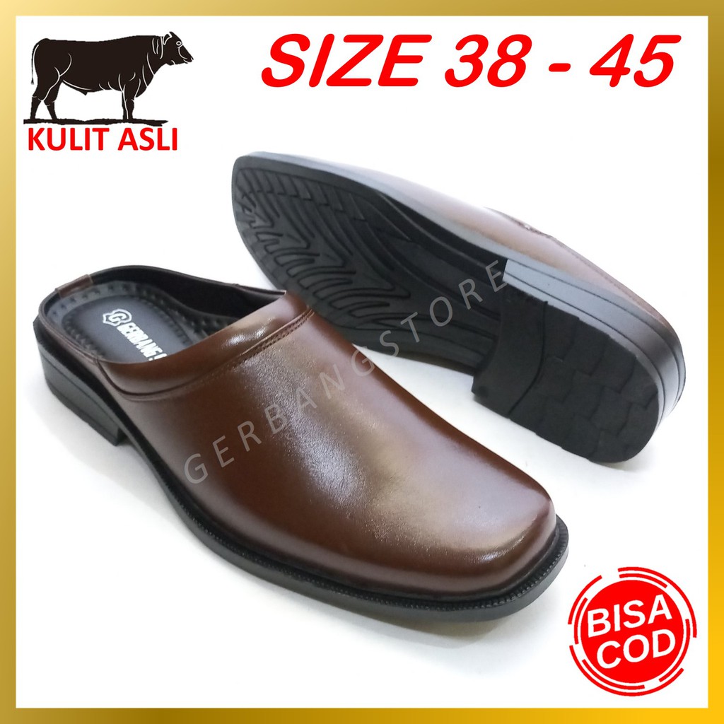 Sepatu Sandal Slop Kulit Asli Sapi Kantor Dinas Resmi Pesta Pantofel Formal Big Size 38-45 (IW 1)