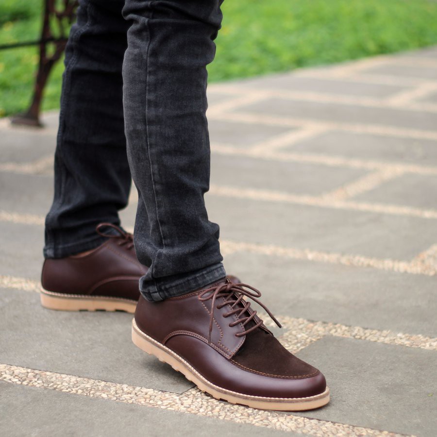 Lewis Brown Sepatu semi formal kulit sapi asli pria coklat