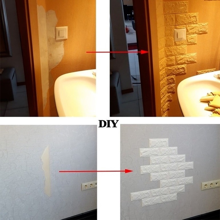 Big Size 70x77cm Wallpaper Dinding 3D ​Motif Batu Bata Putih Sticker Dinding Dekorasi Kamar ​murah Perekat Diri-3