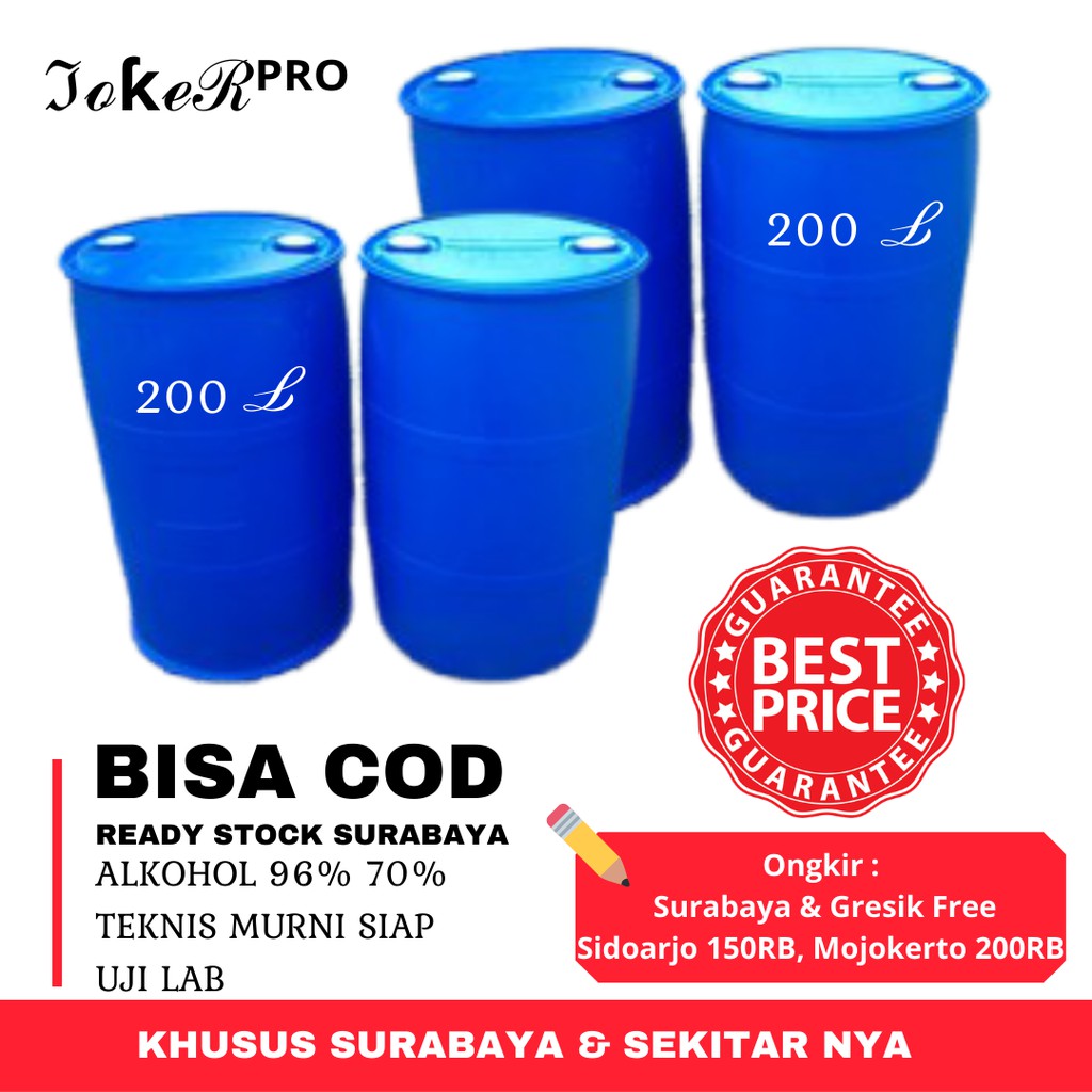 ALKOHOL 96% 70% 200 LITER MURNI DRUM