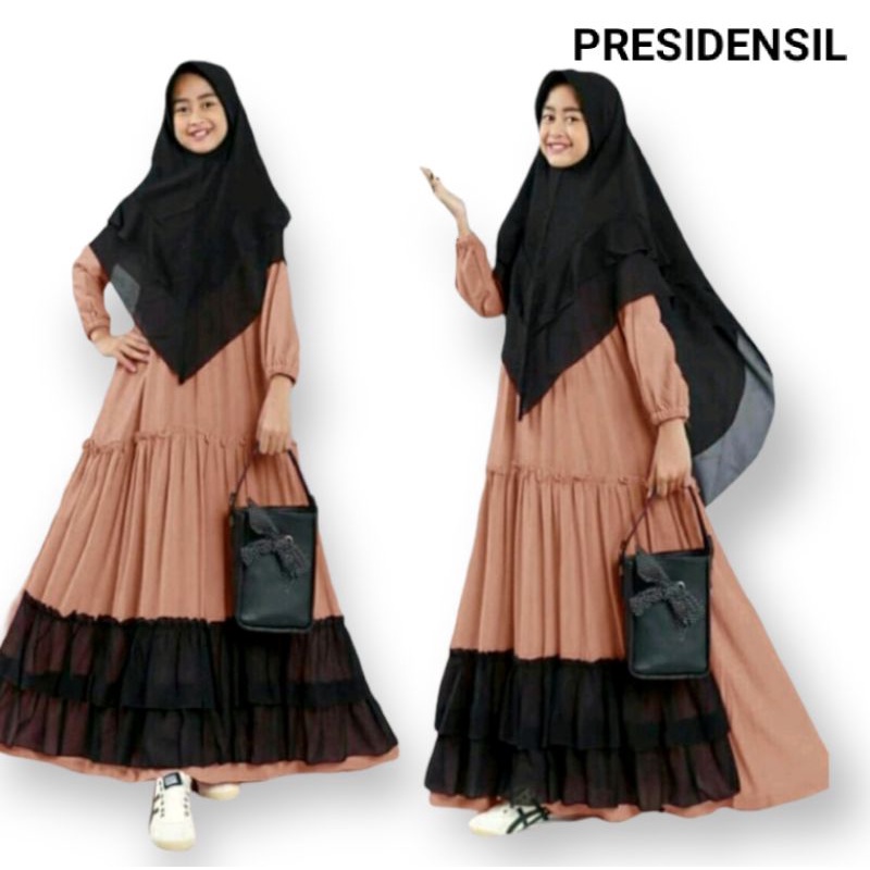 Gamis Anak Usia 12-14Th Remaja Syari Bergo Yamela - Peach Dress Kids Perempuan Baju lebaran Anak Leb