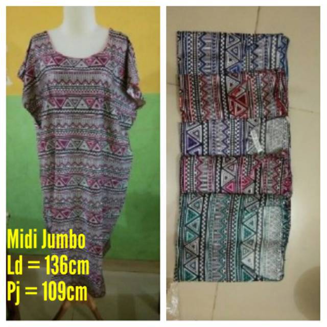 MOTIF TERBARU Dress Midi Jumbo Dasar Hitam Corak Random