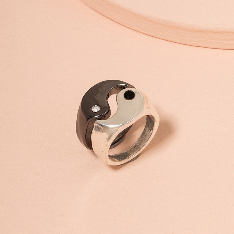 Siy 2pcs Cincin Susun Gaya Gothic Desain Yin Yang Untuk Pasangansahabat