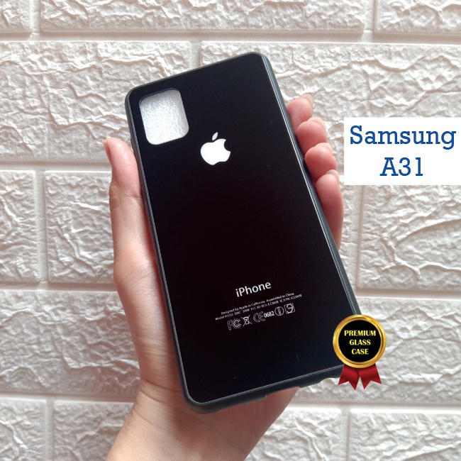 Samsung A31 #12G - Premium Hard Glass Case Soft Rubber Bumper Grip - Custom Case Logo Iphone