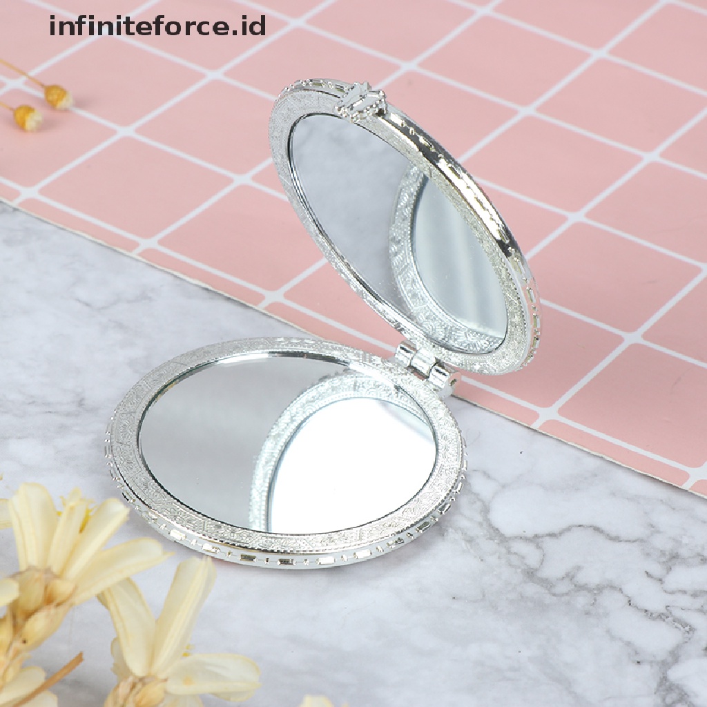 (Infiniteforce.Id) Cermin Lipat Dua Sisi Gaya Vintage Motif Bunga Untuk Makeup / Kosmetik Wanita