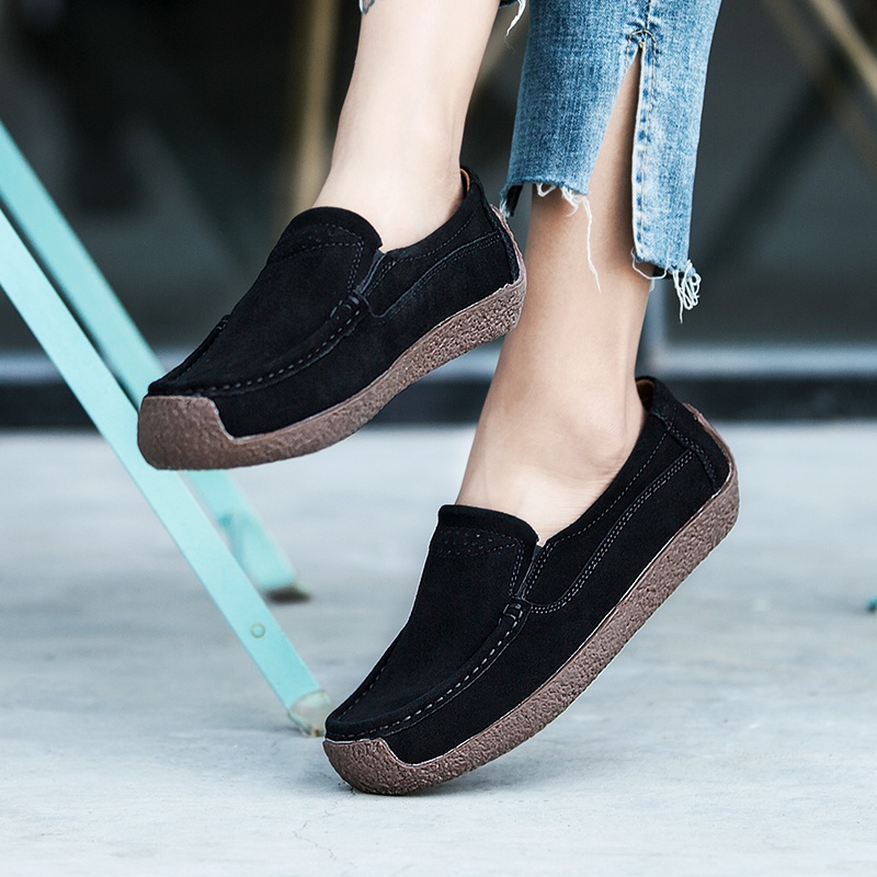 COD 100% KULIT ASLI Sepatu Wanita Casual Slip On Cantik Kuliah Murah Selop Flat Shoes Kekinian Cewek Slop 101